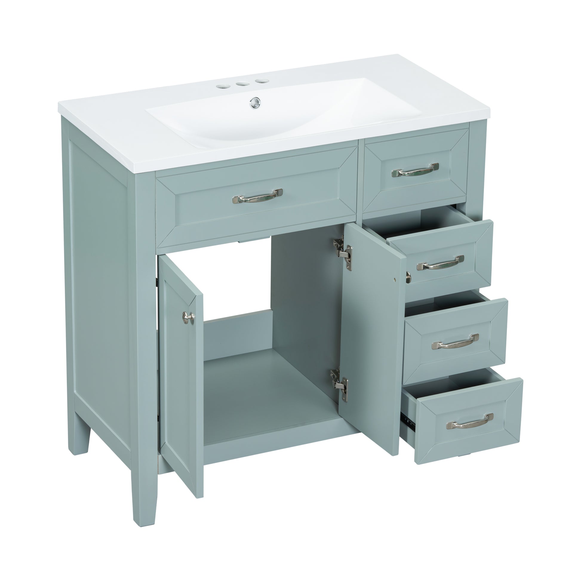 36" Bathroom Vanity With Sink Combo, Green Bathroom Cabinet With Drawers, Solid Frame And Mdf Board Green Solid Wood Mdf