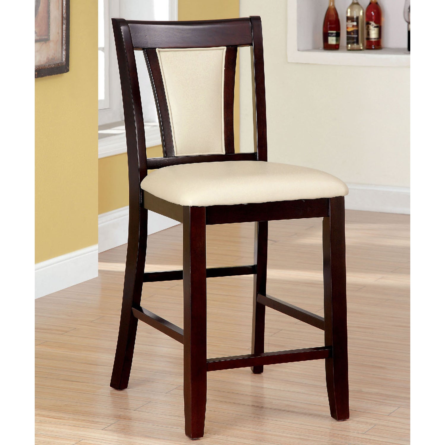 Set Of 2 Padded Ivorycounter Height Chairs In Dark Cherry Finish Solid Cherry Dining Room Dining Chairs Wood