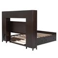 Full Size Wooden Bed With All In One Cabinet, Shelf And Sockets,Twin Size Trundle, Espresso Full Espresso Solid Wood