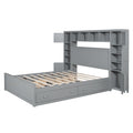 Queen Size Wooden Bed With All In One Cabinet, Shelf And Sockets, Gray Gray Solid Wood