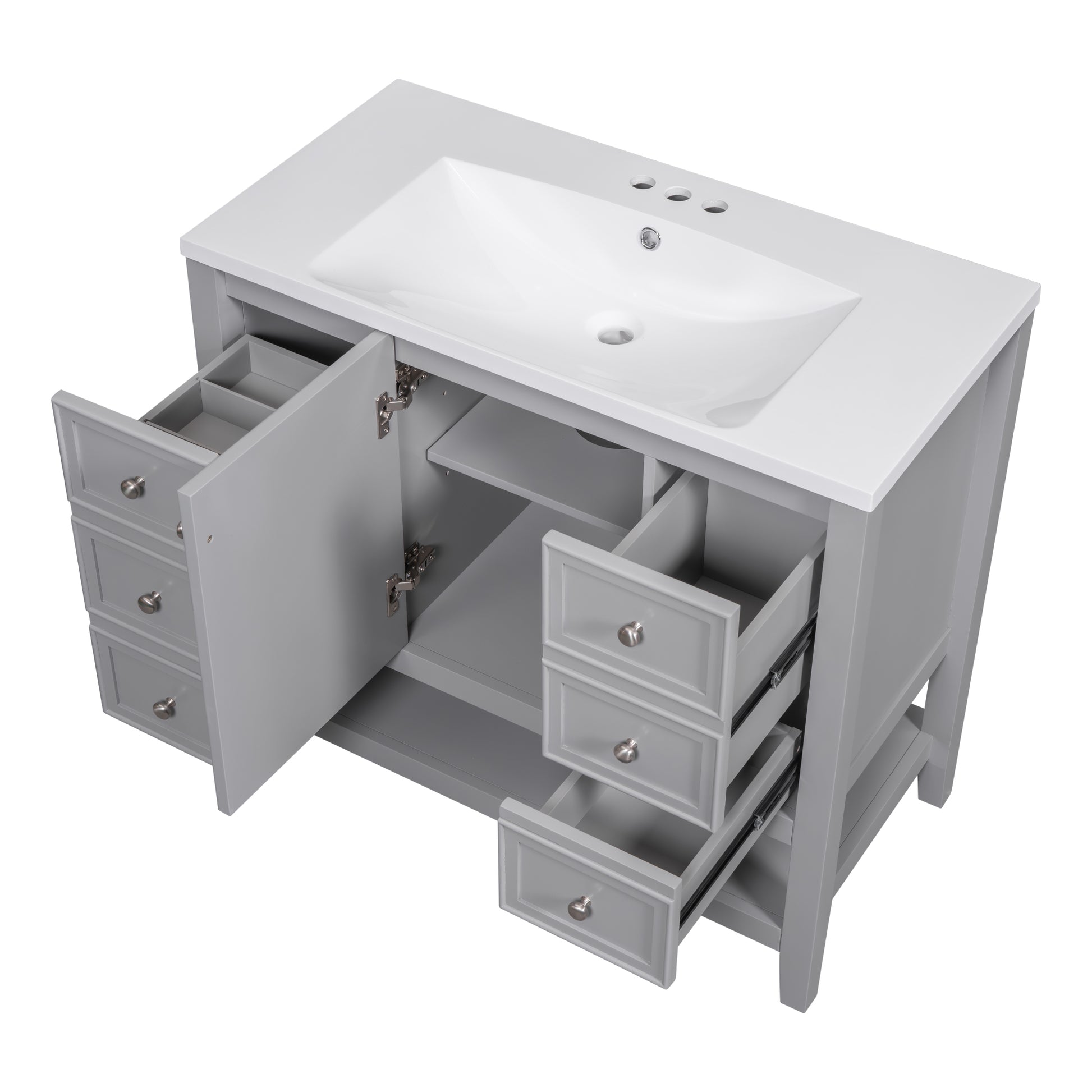 36" Bathroom Vanity With Sink Combo, One Cabinet And Three Drawers, Solid Wood And Mdf Board, Grey Old Sku:Sy999505Aae Grey Solid Wood Mdf