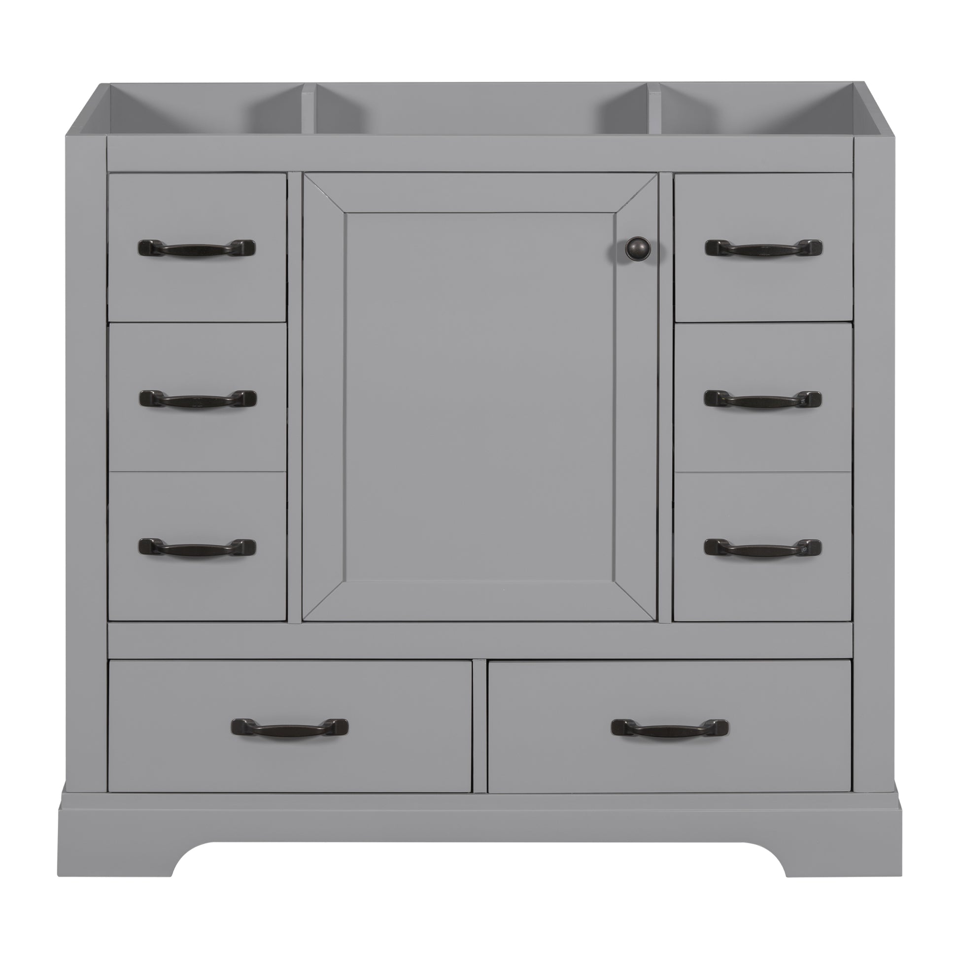 36" Bathroom Vanity Without Sink, Cabinet Base Only, Six Drawers, Multi Functional Drawer Divider, Adjustable Shelf, Grey Grey Solid Wood Mdf