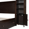 Queen Size Wooden Bed With All In One Cabinet, Shelf And Sockets, Espresso Espresso Solid Wood