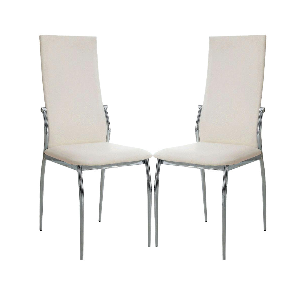 Set Of 2 Padded Whitedining Chairs In Chrome Finish Solid White Dining Room Dining Chairs Faux Leather