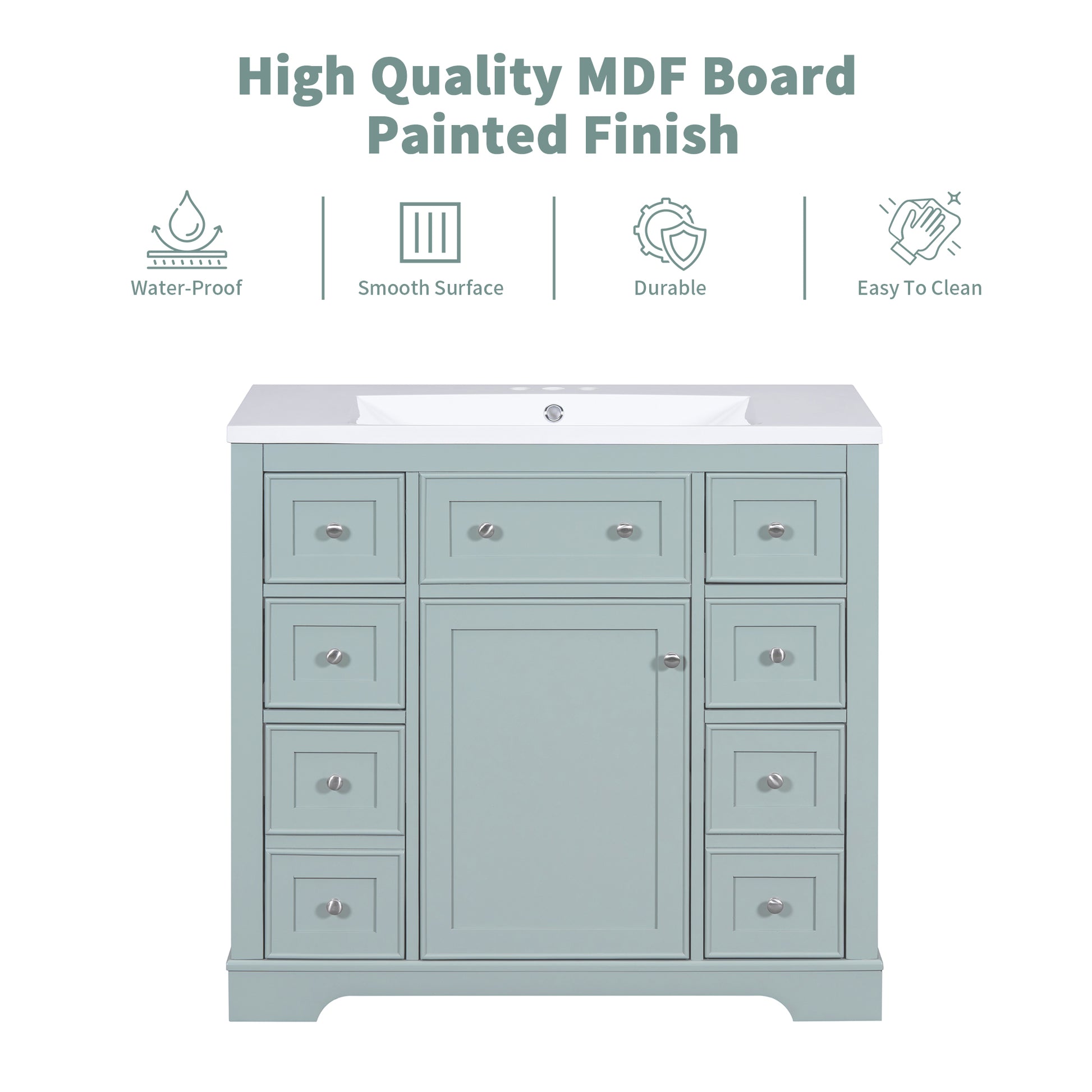 36" Bathroom Vanity With Sink Combo, One Cabinet And Six Drawers, Solid Wood And Mdf Board, Green Old Sku:Sy999404Aag Green Solid Wood Mdf