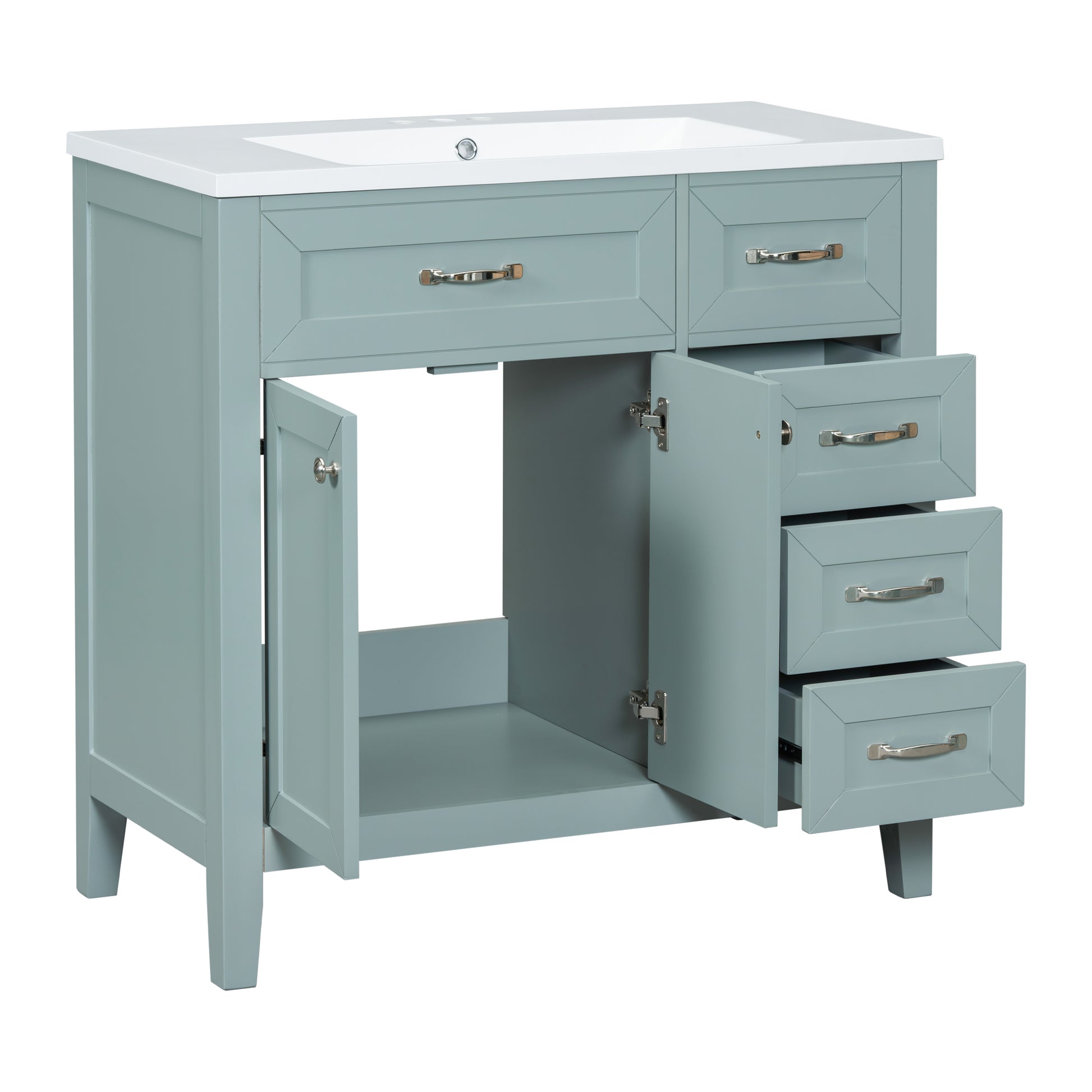 36" Bathroom Vanity With Sink Combo, Green Bathroom Cabinet With Drawers, Solid Frame And Mdf Board Green Solid Wood Mdf