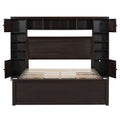 Queen Size Wooden Bed With All In One Cabinet, Shelf And Sockets, Espresso Espresso Solid Wood