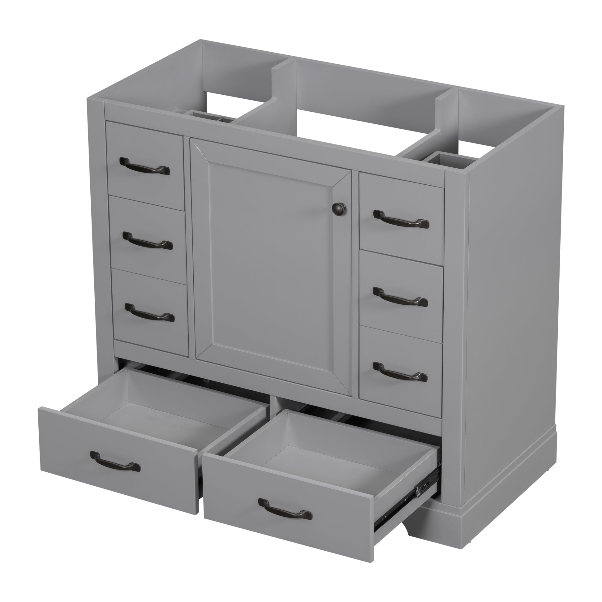 36" Bathroom Vanity Without Sink, Cabinet Base Only, Six Drawers, Multi Functional Drawer Divider, Adjustable Shelf, Grey Grey Solid Wood Mdf