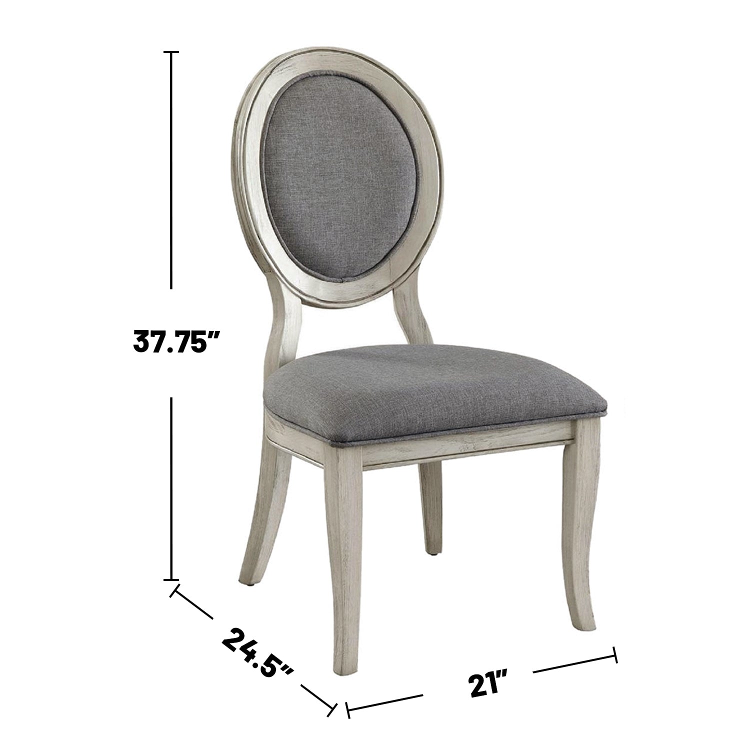 Set Of 2 Padded Gray Fabric Dining Chairs In Antique White Finish Solid Antique White Dining Room Dining Chairs Wood Fabric