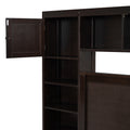 Full Size Wooden Bed With All In One Cabinet, Shelf And Sockets,Twin Size Trundle, Espresso Full Espresso Solid Wood