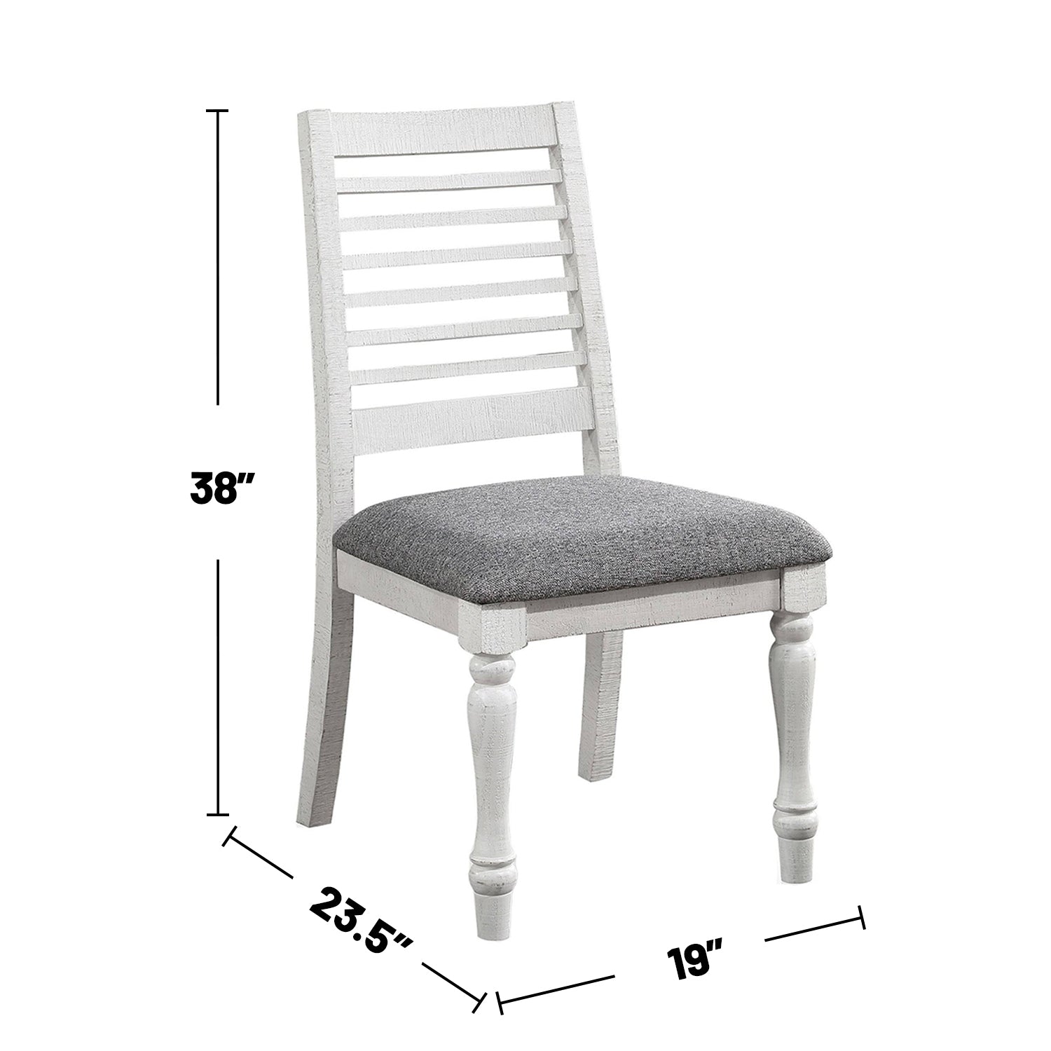 Set Of 2 Padded Fabric Dining Chairs With Ladder Back In Antique White And Gray Solid Antique White Dining Room Side Chair Wood Fabric