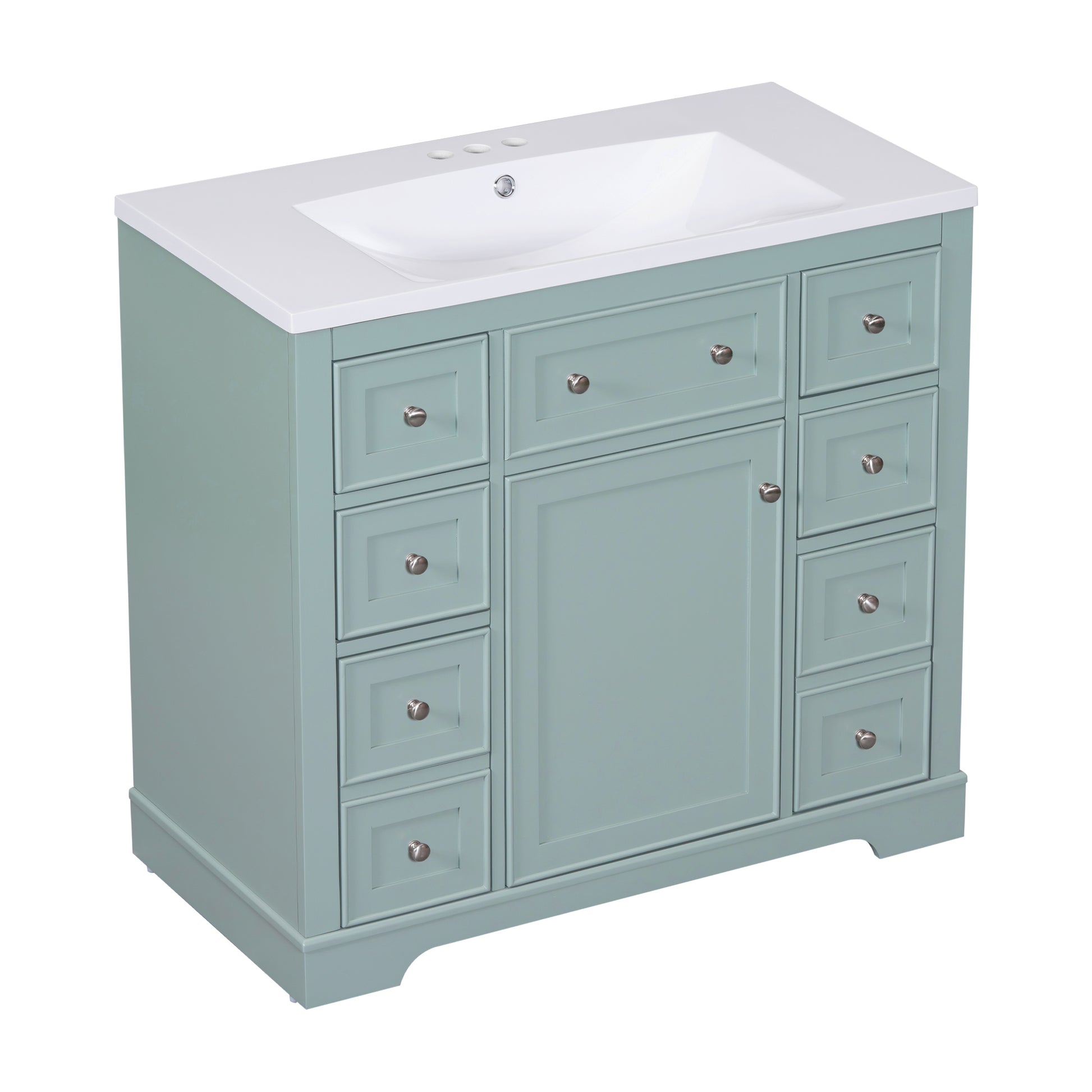 36" Bathroom Vanity With Sink Combo, One Cabinet And Six Drawers, Solid Wood And Mdf Board, Green Green Solid Wood Mdf