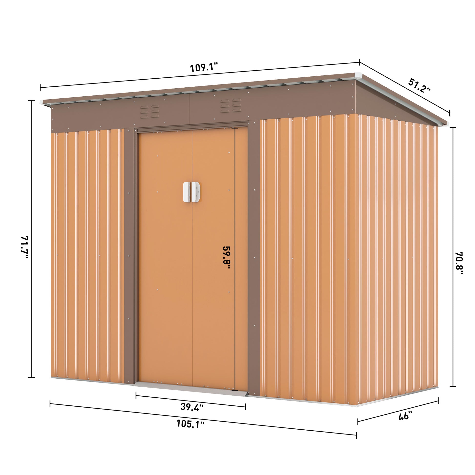 4.2 X 9.1 Ft Outdoor Storage Shed, Metal Tool Shed With Lockable Doors Vents, Utility Garden Shed For Patio Lawn Backyard,Brown Brown Metal