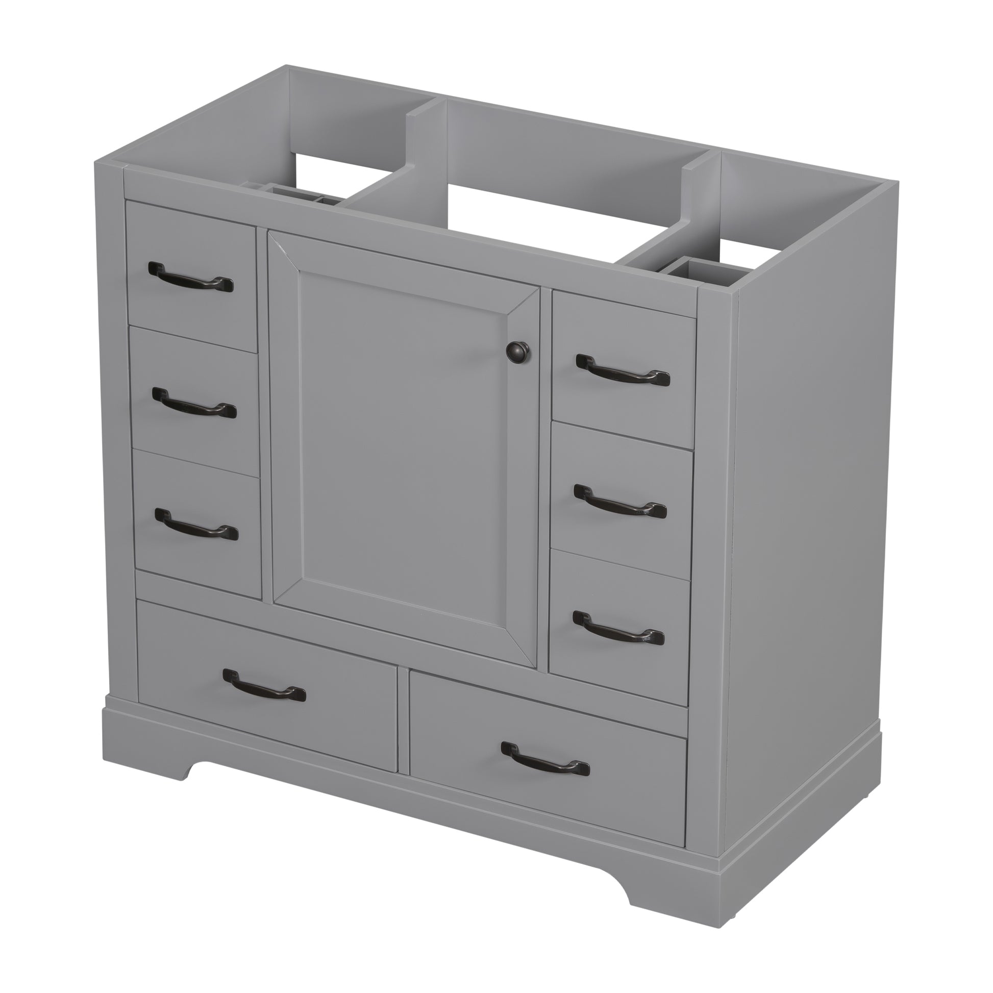 36" Bathroom Vanity Without Sink, Cabinet Base Only, Six Drawers, Multi Functional Drawer Divider, Adjustable Shelf, Grey Grey Solid Wood Mdf