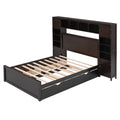 Full Size Wooden Bed With All In One Cabinet, Shelf And Sockets,Twin Size Trundle, Espresso Full Espresso Solid Wood