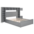Queen Size Wooden Bed With All In One Cabinet, Shelf And Sockets,Twin Xl Trundle, Gray Queen Gray Solid Wood