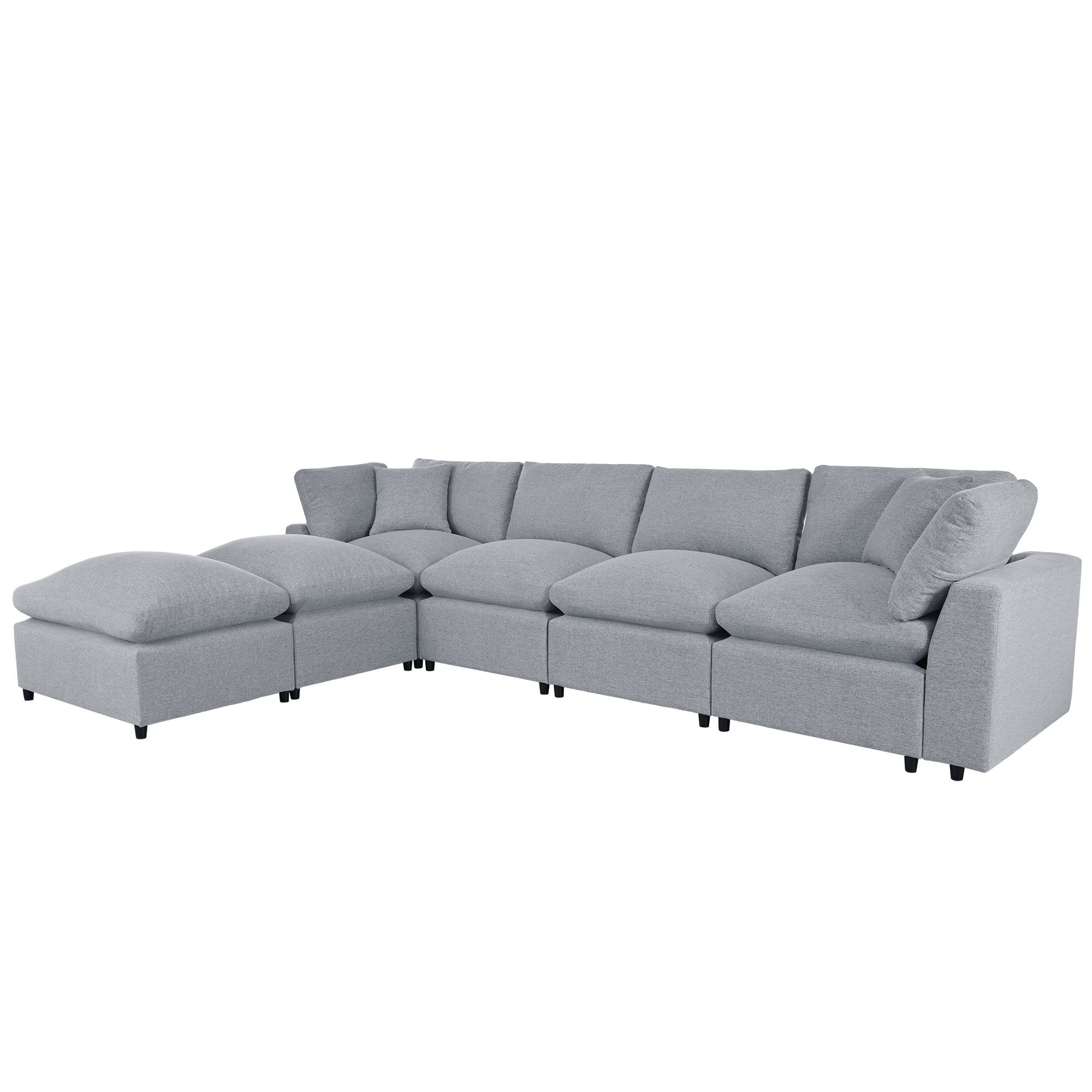 Modern Large U Shape Sectional Sofa, 2 Large Chaise With Removable Ottomans For Living Room Grey Polyester Primary Living Space Pillow Back American Design Polyester 6 Seat