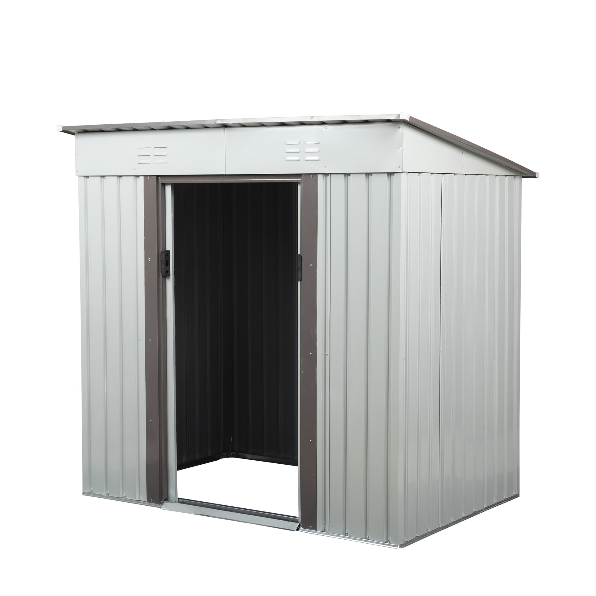 4 X 6 Ft Outdoor Storage Shed, Patio Steel Metal Shed W Lockable Sliding Doors, Vents, House For Backyard Garden Patio Lawn White Metal