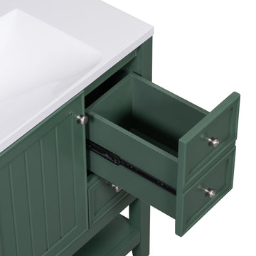 36" Bathroom Vanity With Sink Combo, One Cabinet And Three Drawers, Solid Wood And Mdf Board, Green Green Solid Wood Mdf