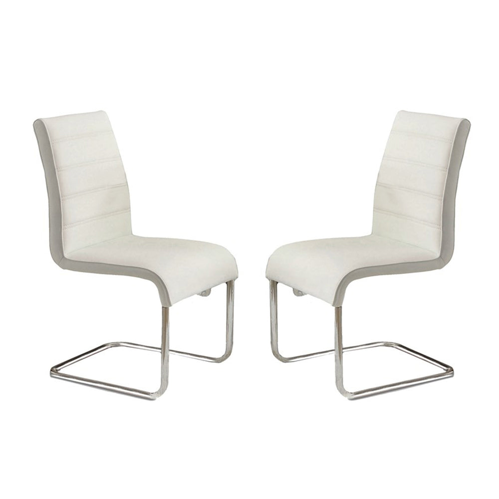 Set Of 2 Padded Whiteside Chiars In Chrome Finish Solid White Dining Room Side Chair Faux Leather