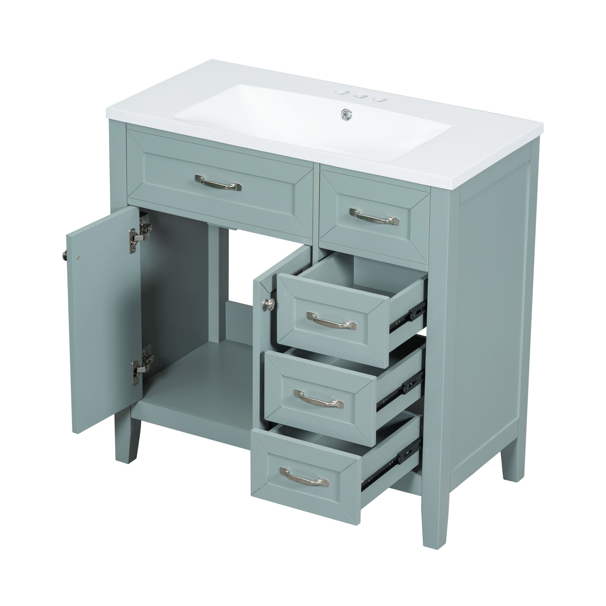 36" Bathroom Vanity With Sink Combo, Green Bathroom Cabinet With Drawers, Solid Frame And Mdf Board Green Solid Wood Mdf