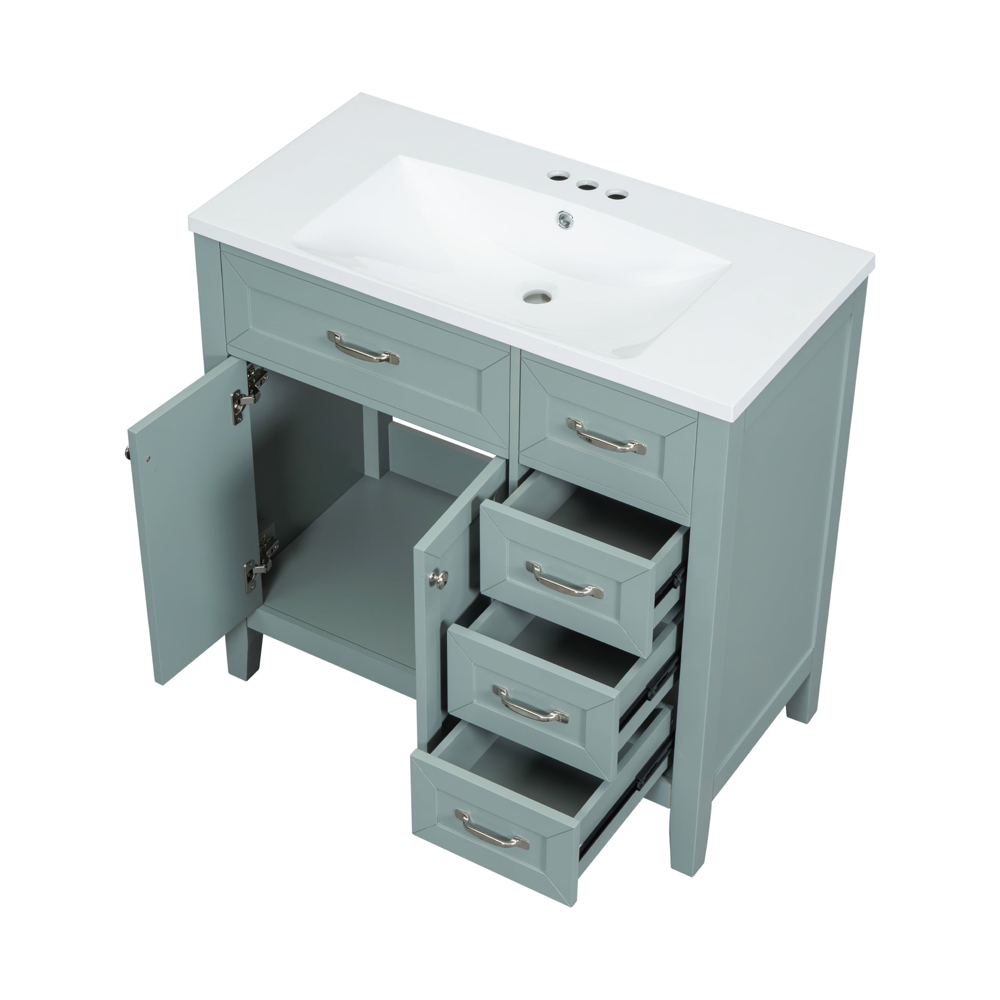 36" Bathroom Vanity With Sink Combo, Green Bathroom Cabinet With Drawers, Solid Frame And Mdf Board Green Solid Wood Mdf