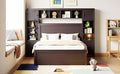 Full Size Wooden Bed With All In One Cabinet, Shelf And Sockets,Twin Size Trundle, Espresso Full Espresso Solid Wood