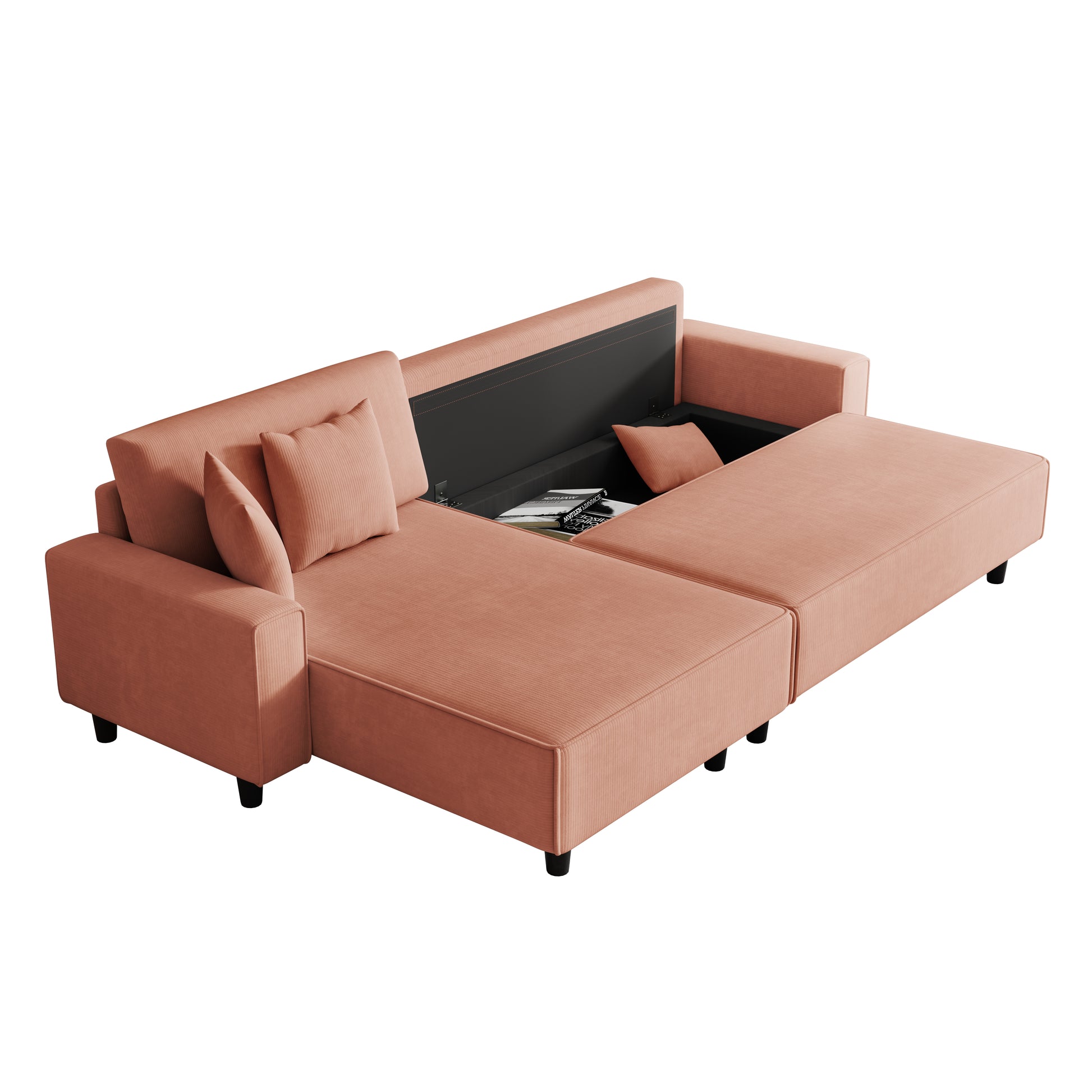 Spacious 93 Inch Orange Corduroy Sofa Bed With Two Pillows Ideal For Living Room Or Apartment, Ensuring A Roomy & Uncluttered Space Orange Corduroy 3 Seat