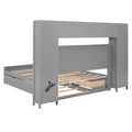 Queen Size Wooden Bed With All In One Cabinet, Shelf And Sockets,Twin Xl Trundle, Gray Queen Gray Solid Wood