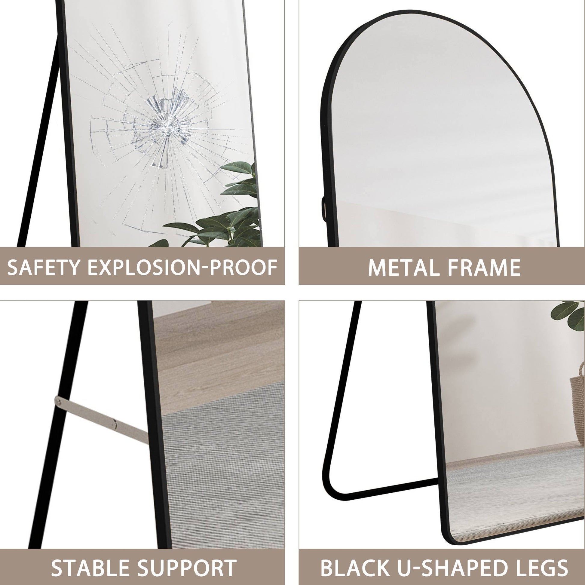 The 4St Generation Of Floor Mounted Full Length Mirrors. Aluminum Alloy Metal Frame Arched Wall Mirror, Bathroom Makeup Mirror, Bedroom Porch, Clothing Store, Wall Mounted.Black 59.8 "*16.5"W115112560 Black Glass