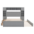 Queen Size Wooden Bed With All In One Cabinet, Shelf And Sockets,Twin Xl Trundle, Gray Queen Gray Solid Wood