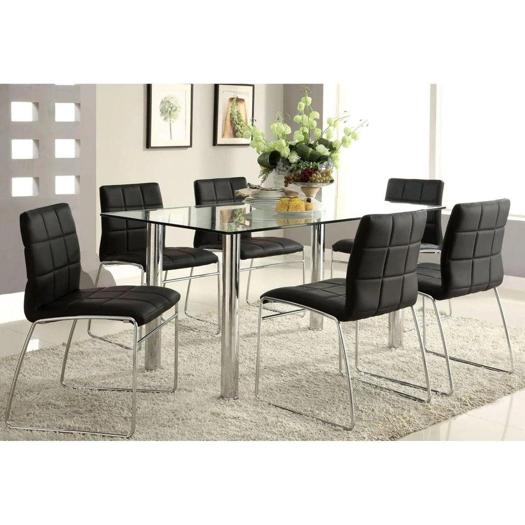 Set Of 2Upholstered Side Chairs In Black And Chrome Solid Black Dining Room Side Chair Faux Leather