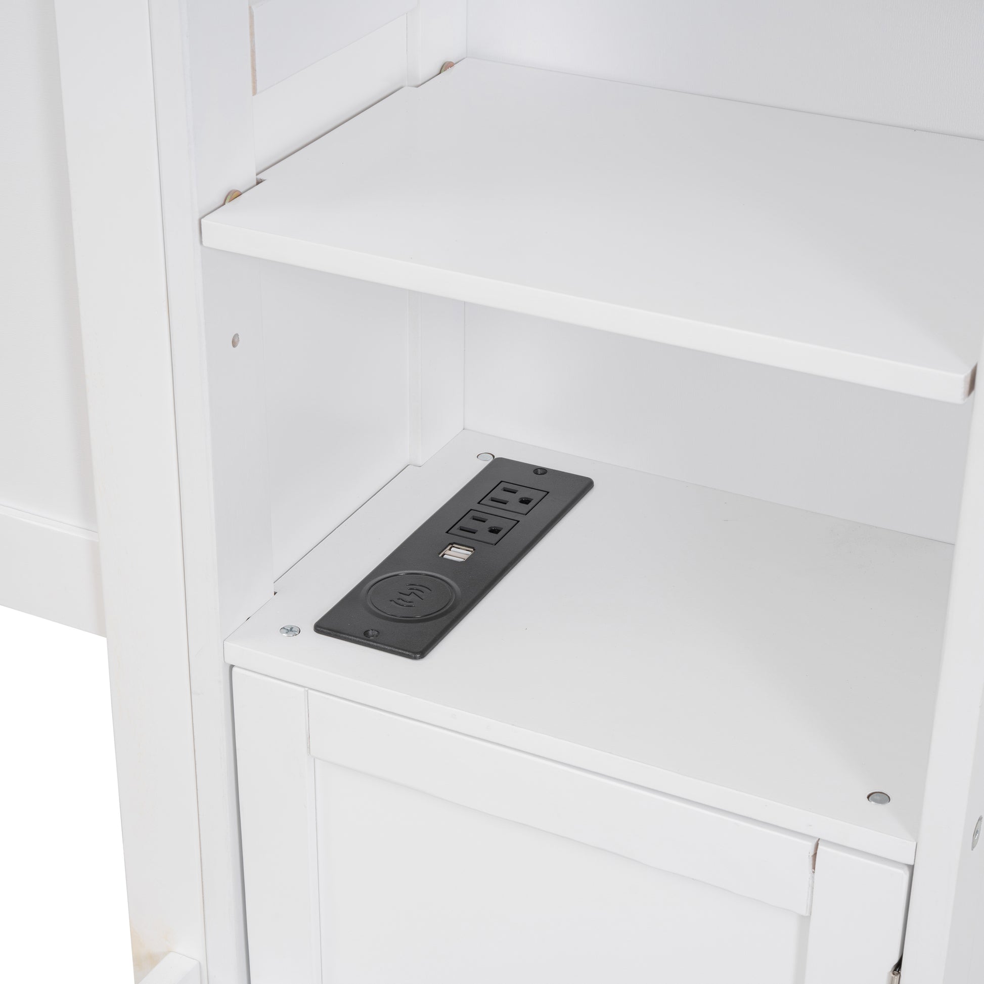 Queen Size Wooden Bed With All In One Cabinet, Shelf And Sockets,Twin Xl Trundle,White Queen White Solid Wood