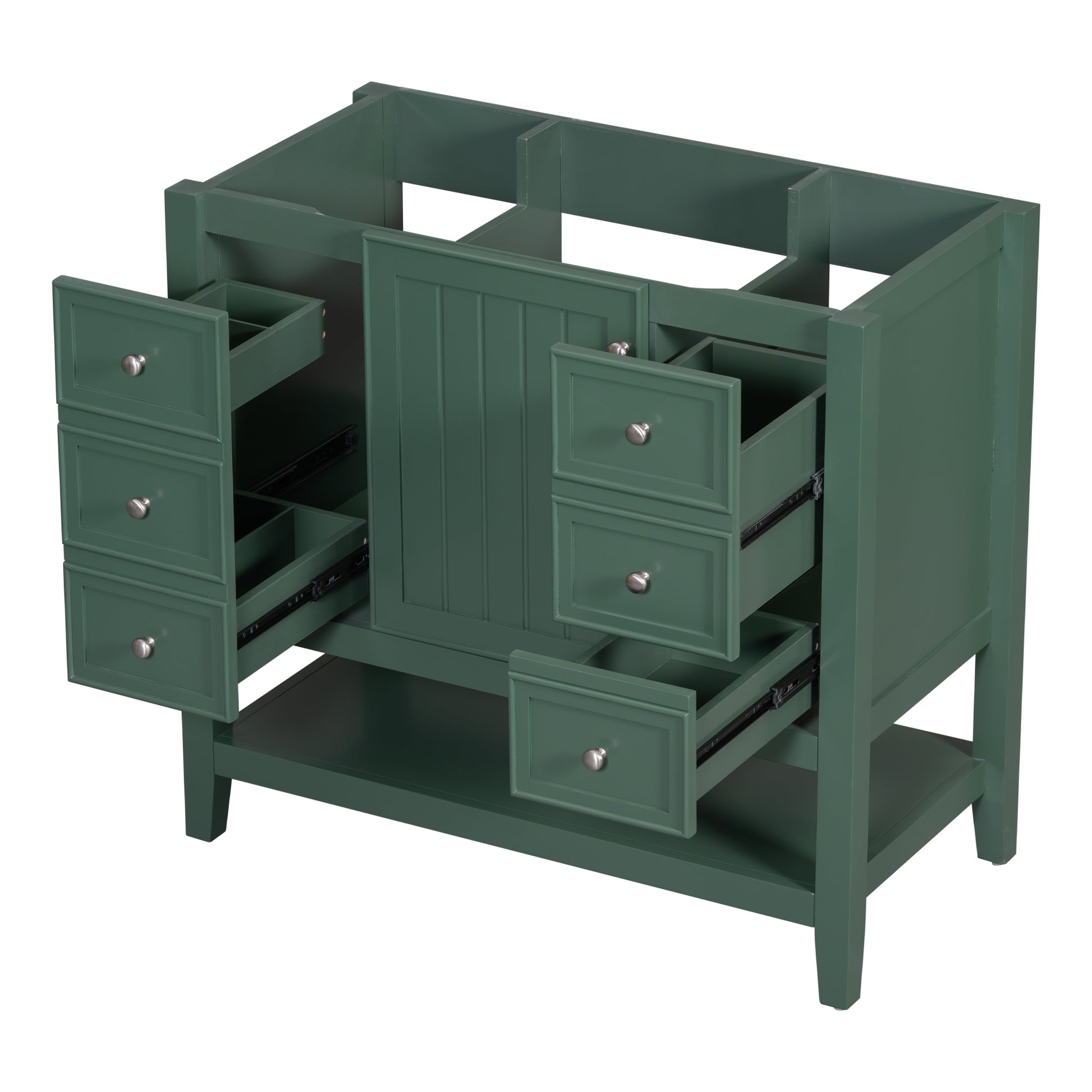 36" Bathroom Vanity Without Sink, Cabinet Base Only, One Cabinet And Three Drawers, Green Green Solid Wood Mdf