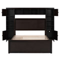 Full Size Wooden Bed With All In One Cabinet, Shelf And Sockets,Twin Size Trundle, Espresso Full Espresso Solid Wood