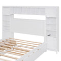 Full Size Wooden Bed With All In One Cabinet, Shelf And Sockets,Twin Size Trundle, White Full White Solid Wood