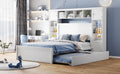 Full Size Wooden Bed With All In One Cabinet, Shelf And Sockets,Twin Size Trundle, White Full White Solid Wood