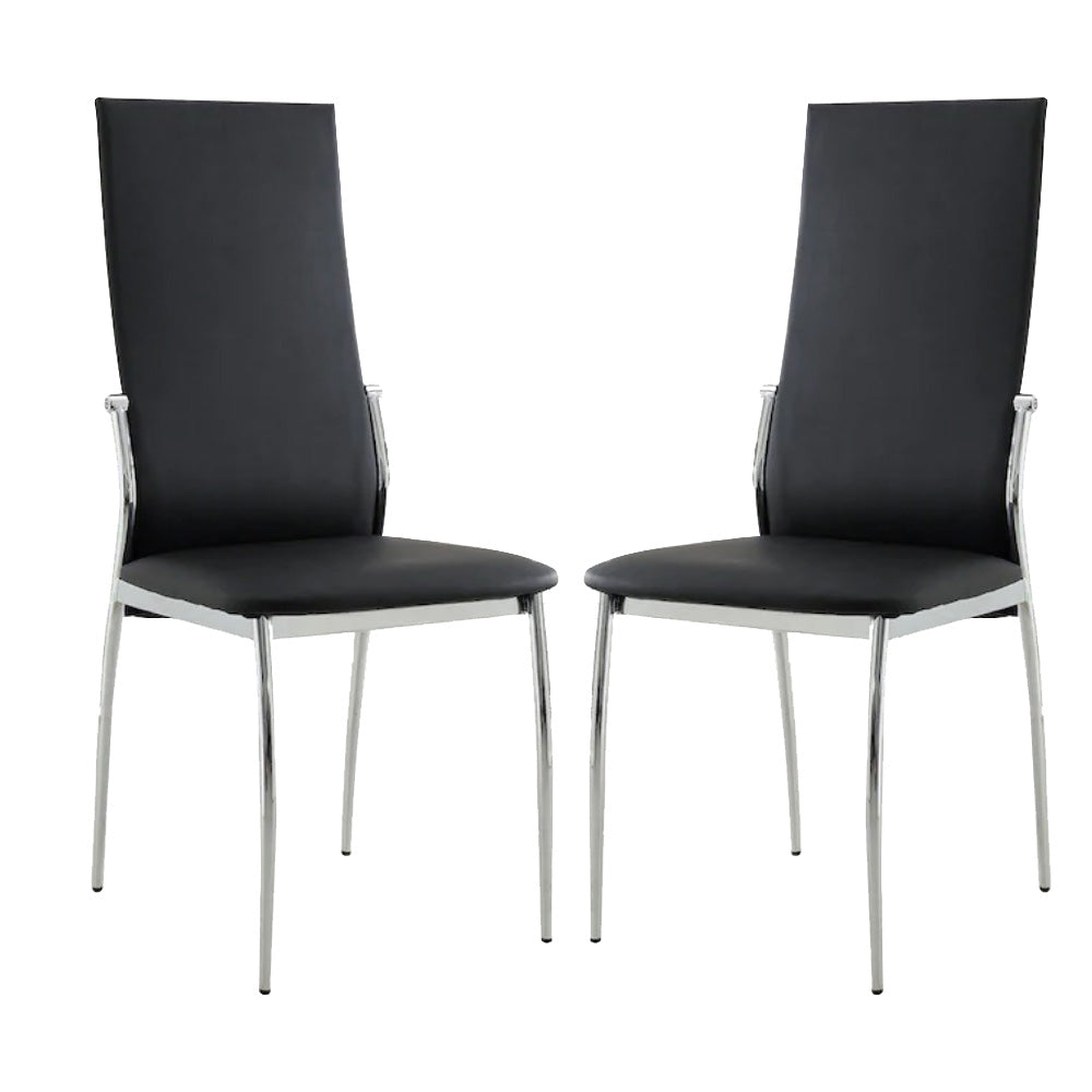 Set Of 2 Padded Blackdining Chairs In Chrome Finish Solid Black Dining Room Dining Chairs Faux Leather