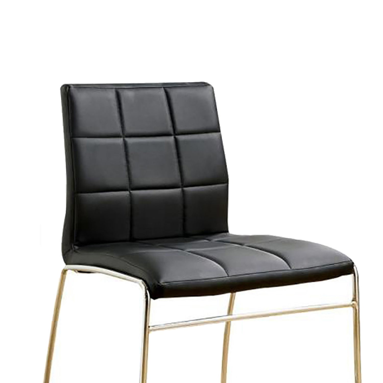 Set Of 2Upholstered Side Chairs In Black And Chrome Solid Black Dining Room Side Chair Faux Leather