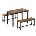 Dining Table Set, Bar Table With 2 Dining Benches, Kitchen Table Counter With Chairs, Industrial For Kitchen Breakfast Table, Living Room, Party Room, Rustic Brown And Black,43.3 L X23.6 W X 29.9 H Rustic Brown Particle Board