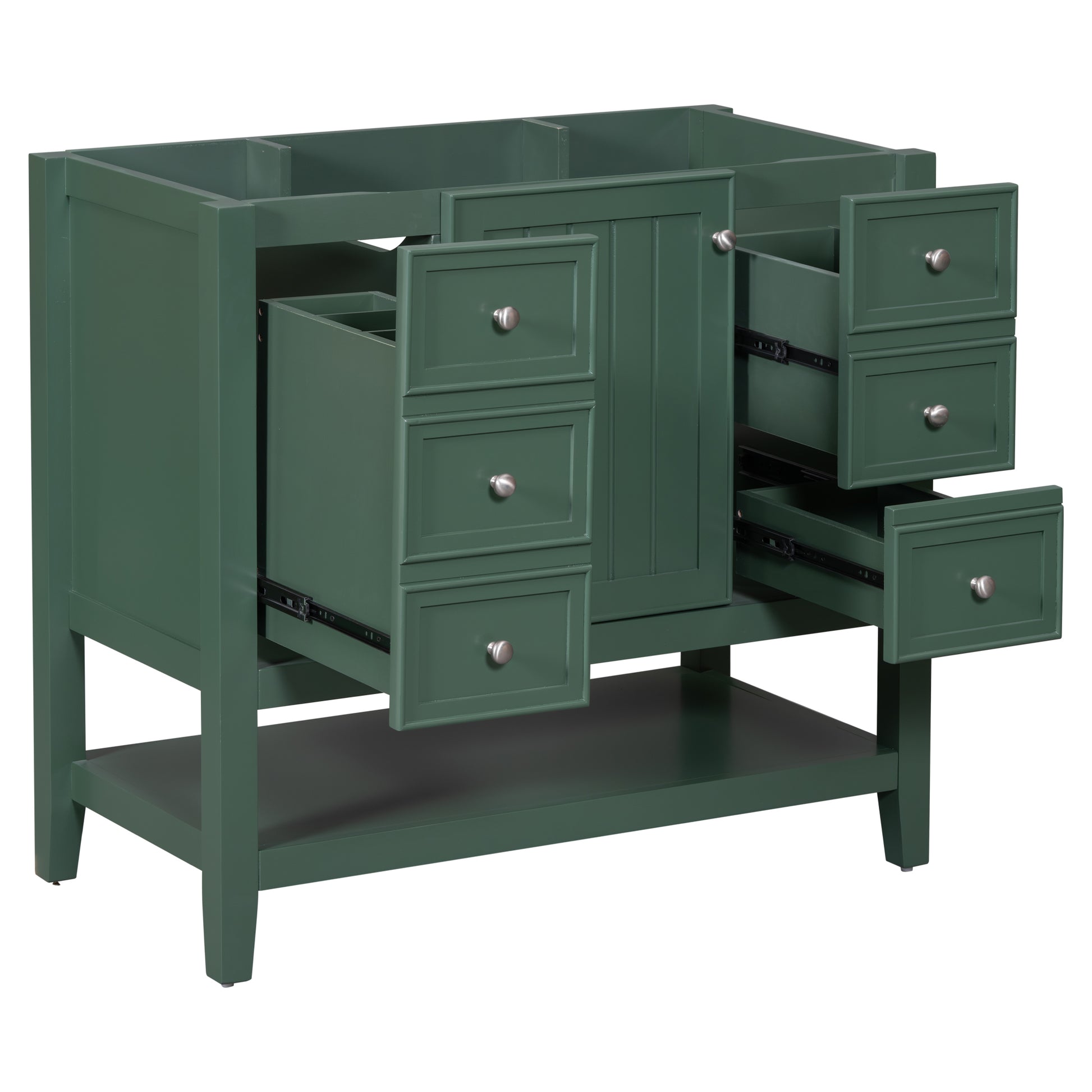 36" Bathroom Vanity Without Sink, Cabinet Base Only, One Cabinet And Three Drawers, Green Green Solid Wood Mdf