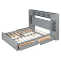 Queen Size Wooden Bed With All In One Cabinet, Shelf And Sockets, Gray Gray Solid Wood