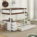 Twin Over Twin Bunk Bed With Twin Size Trundle, Storage And Desk, White Walnut White Walnut Solid Wood