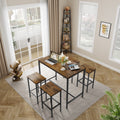 5Pc Dinging Table Set With High Stools, Structural Strengthening, Industrial Style. Rustic Brown,41.73