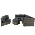 Patio Furniture Set, 6 Piece Outdoor Conversation Set All Weather Wicker Sectional Sofa With Ottoman And Cushions And Small Trays Grey Rattan