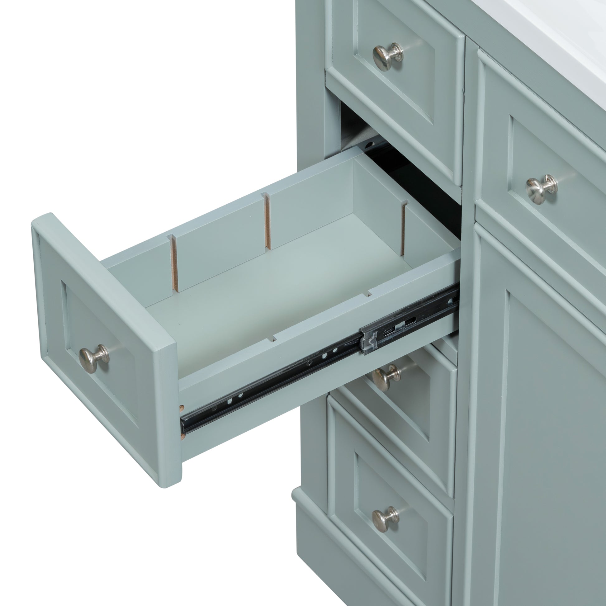 36" Bathroom Vanity Without Sink, Cabinet Base Only, One Cabinet And Six Drawers, Green Green Solid Wood Mdf