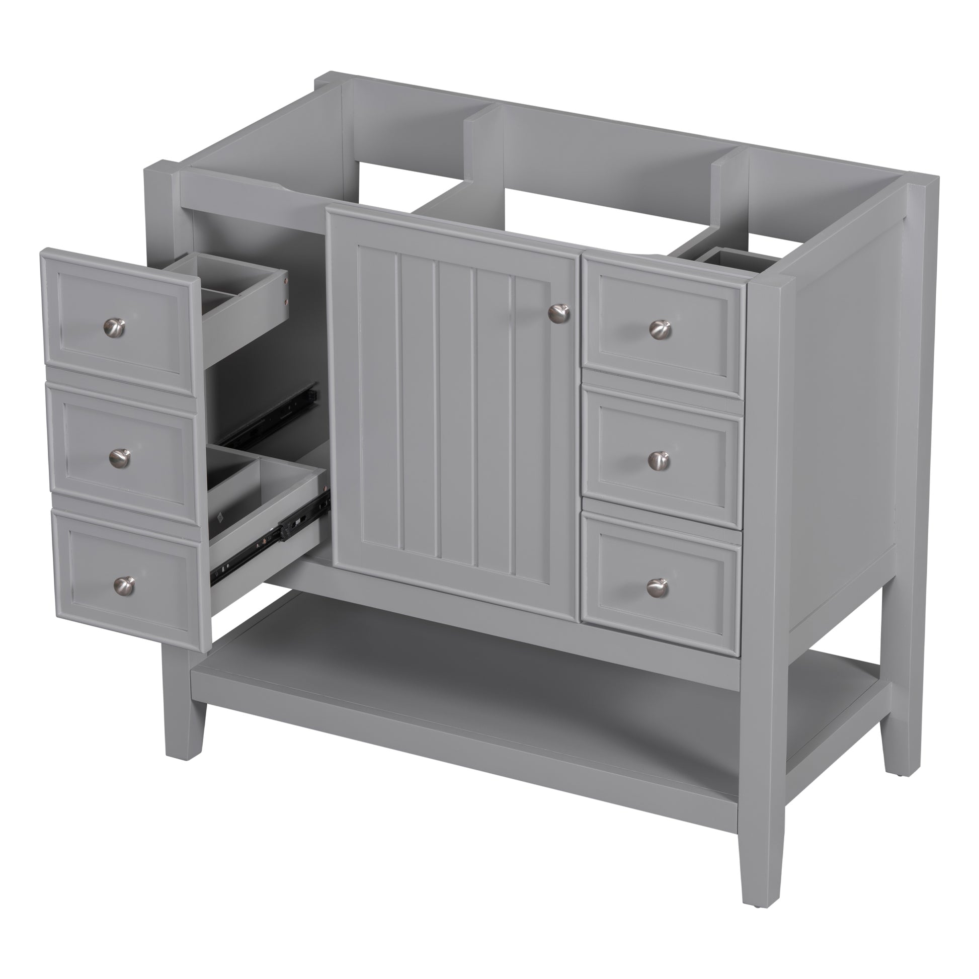 36" Bathroom Vanity Without Sink, Cabinet Base Only, One Cabinet And Three Drawers, Grey Grey Solid Wood Mdf