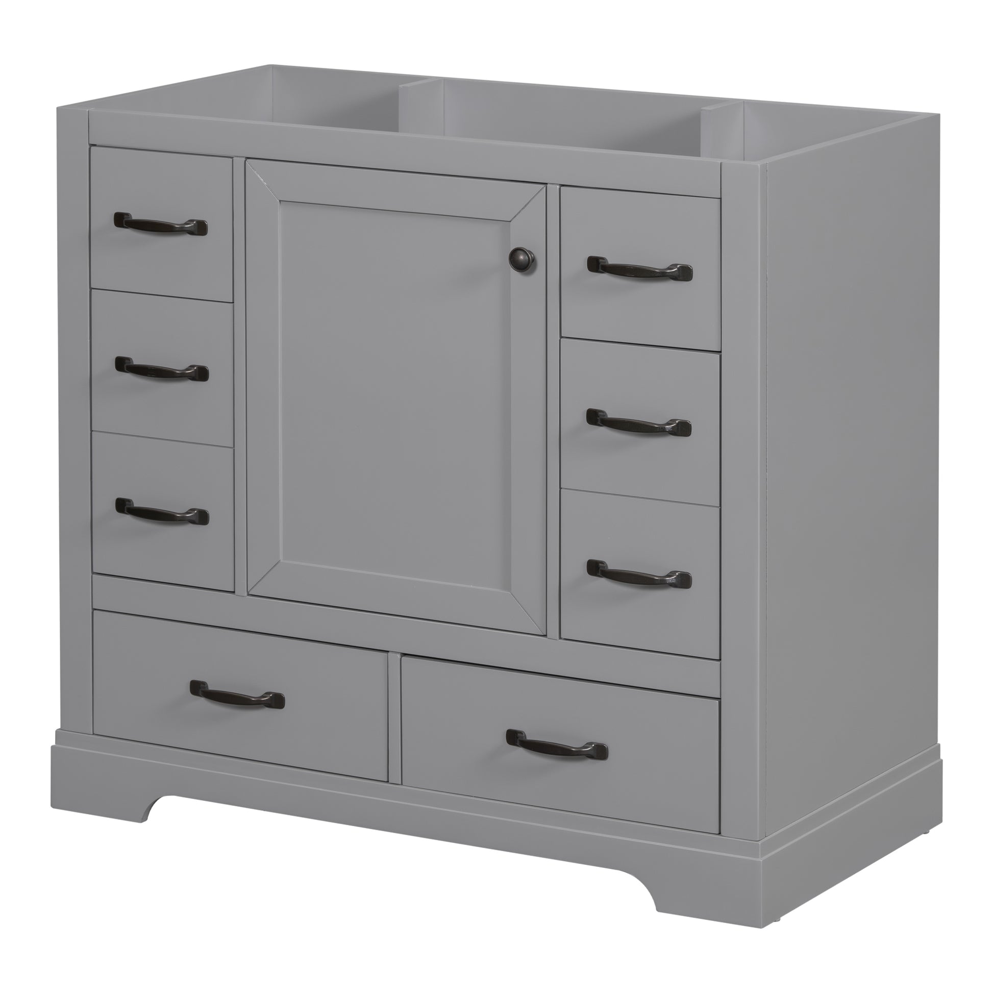 36" Bathroom Vanity Without Sink, Cabinet Base Only, Six Drawers, Multi Functional Drawer Divider, Adjustable Shelf, Grey Grey Solid Wood Mdf