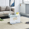 A Rectangular Modern And Fashionable Coffee Table With Tempered Glass Tabletop And White Mdf Legs. Suitable For Living Room.47.2