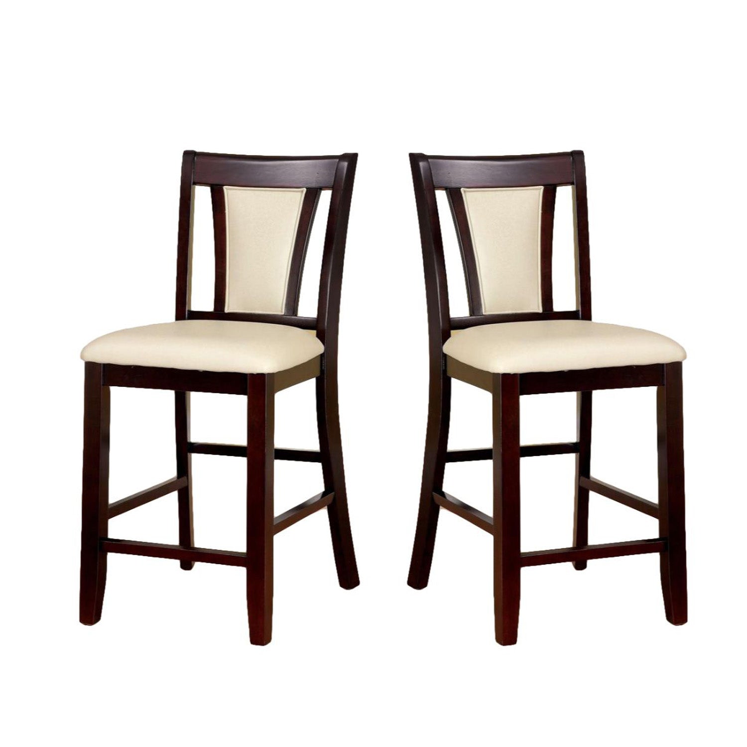 Set Of 2 Padded Ivorycounter Height Chairs In Dark Cherry Finish Solid Cherry Dining Room Dining Chairs Wood